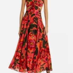 FARM Rio Strapless Floral Dress in orange and Pink